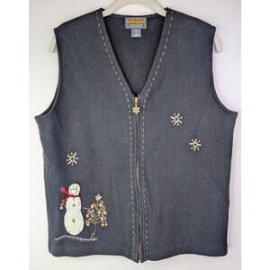 Woolrich Ugly Sweater Vest Snowman-Tree Embroidered Zip Up Vest Size medium